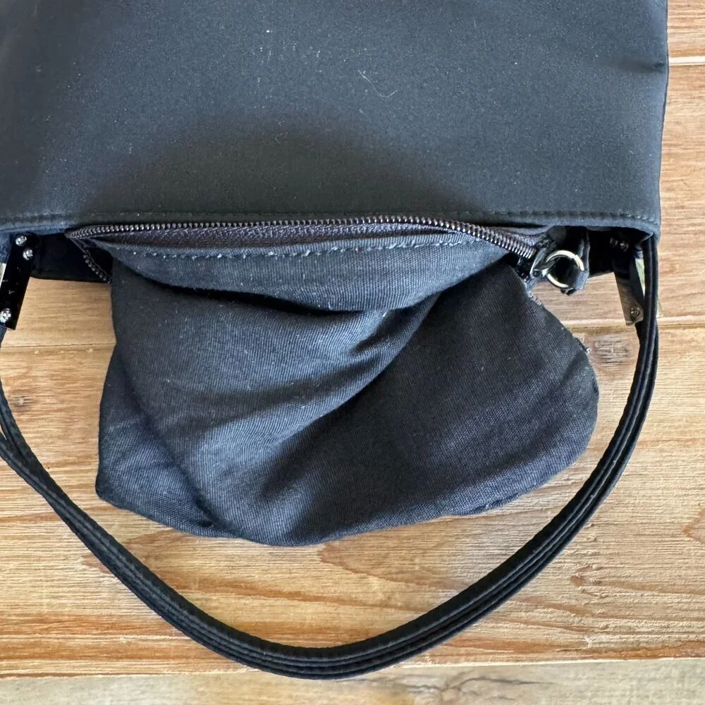 Vintage Nine West Black Fabric Double Top Handle Silver Logo Hardware Small Bag - Picture 12 of 17